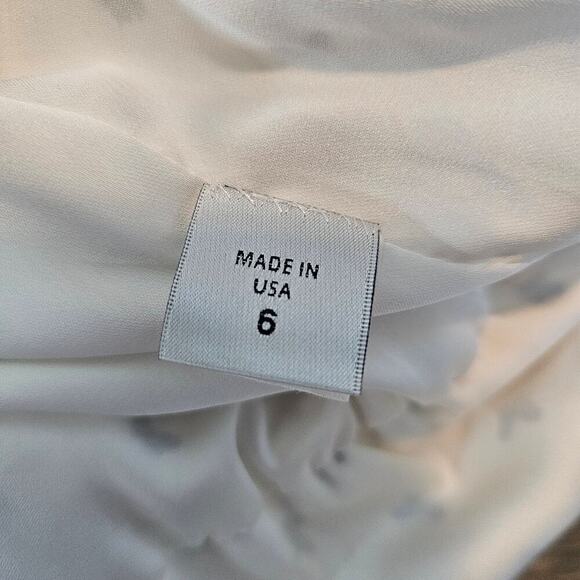 Monique Lhuillier Silk Dress Womens Sz 6 White Butterfly Midi Faux Wrap No Belt - Picture 15 of 16